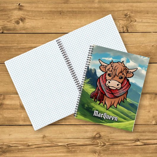 Carnet Vache Highland avec MacQueen Tartan Scarf