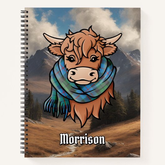 Carnet Vache Highland avec Morrison Chasse Tartan Écarf (Devant)