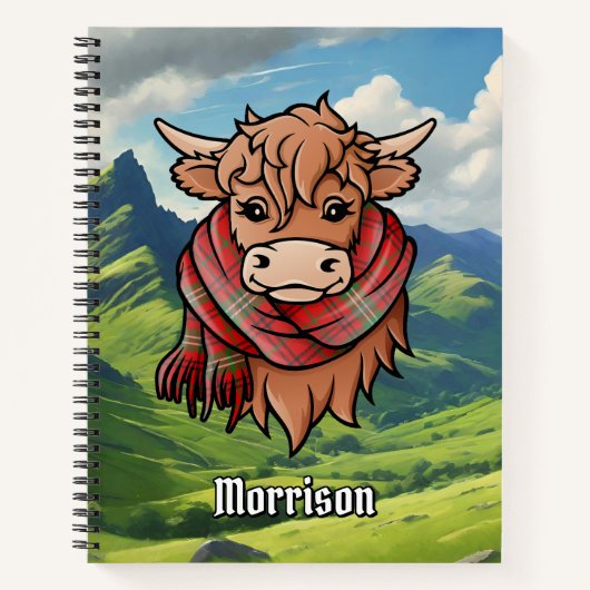 Carnet Vache Highland avec Morrison Red Tartan Scarf (Devant)
