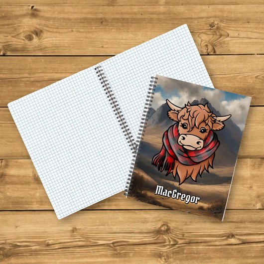 Carnet Vache Highland avec Rob Roy MacGregor Tartan Scarf