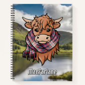 Carnet Vache Highland avec robe MacFarlane Écharpe Tartan (Devant)