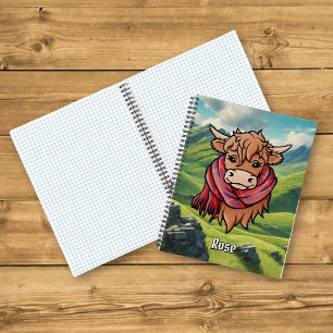 Carnet Vache Highland avec Rose Tartan Scarf