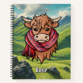 Carnet Vache Highland avec Rose Tartan Scarf (Devant)