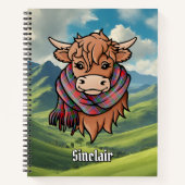Carnet Vache Highland avec Sinclair Écharpe rouge Tartan (Devant)