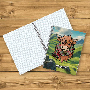 Carnet Vache Highland avec Stewart Royal Tartan Scarf
