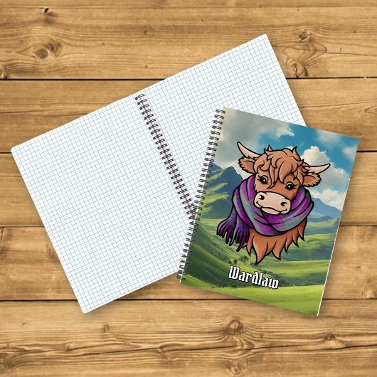 Carnet Vache Highland avec Wardlaw Écharpe Tartan
