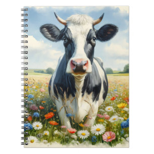 Carnet Vache laitière fleur sauvage Holstein