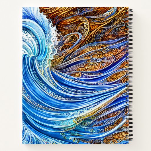 Carnet Vagues Abstraites en bleu et en or (Dos)