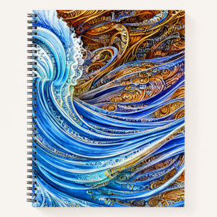 Carnet Vagues Abstraites en bleu et en or
