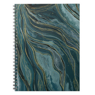 Carnet Vagues d'aquarelle Abstraite turquoise Blue Gold
