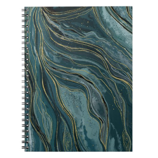 Carnet Vagues d'aquarelle Abstraite turquoise Blue Gold (Devant)