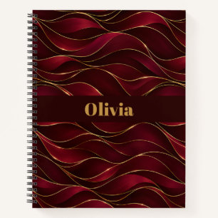 Carnet Vagues de marbre rouge burgundy élégantes avec acc
