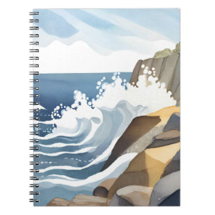 Carnet Vagues déferlantes Rivage côtier rocheux Aquarel
