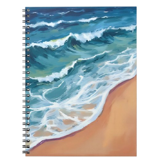 Carnet Vagues océaniques bleu aquarelle côtière (Devant)
