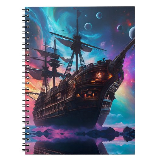 Carnet Vaisseau spatial pirate nébuleuse et lunes (Devant)
