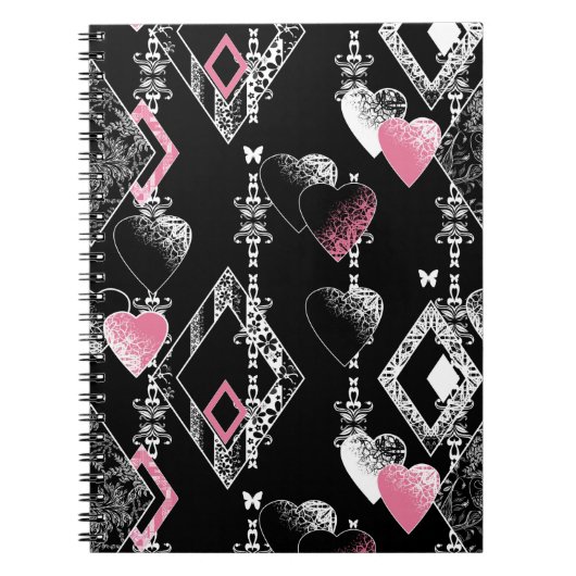 Carnet Valentines sans couture jour amour noir blanc moti (Devant)