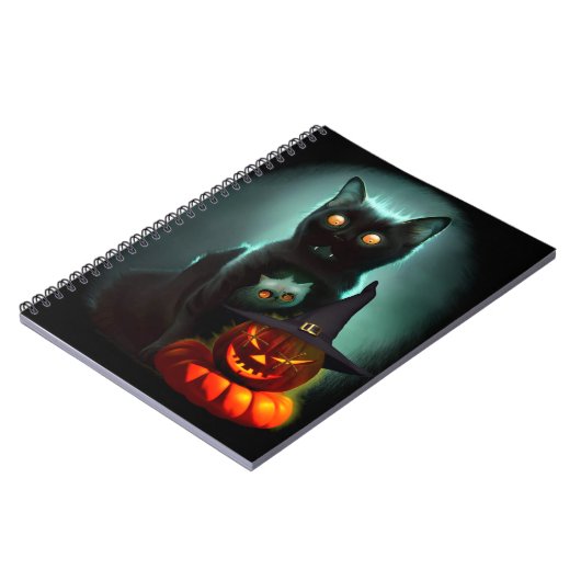 Carnet Vampire Chat et Assistant Citrouille Halloween Sur (Côté gauche)