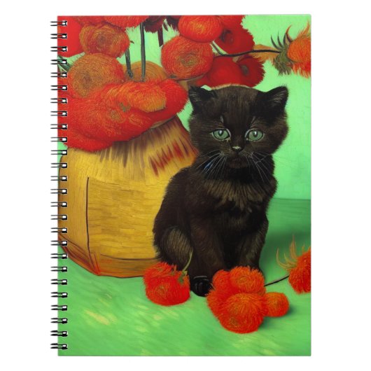 Carnet Van Gogh Black Kitten Fleurs rouges (Devant)
