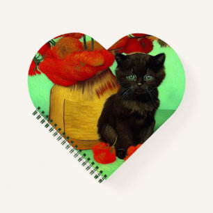 Carnet Van Gogh Black Kitten Fleurs rouges