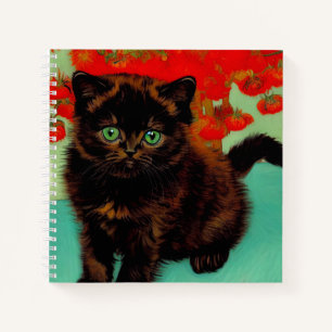 Carnet Van Gogh Chat noir Fleurs rouges