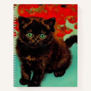 Carnet Van Gogh Chat noir Fleurs rouges