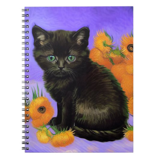 Carnet Van Gogh Kitten noir avec des tournesols (Devant)