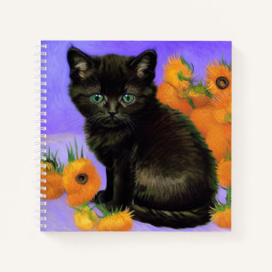 Carnet Van Gogh Kitten noir avec des tournesols