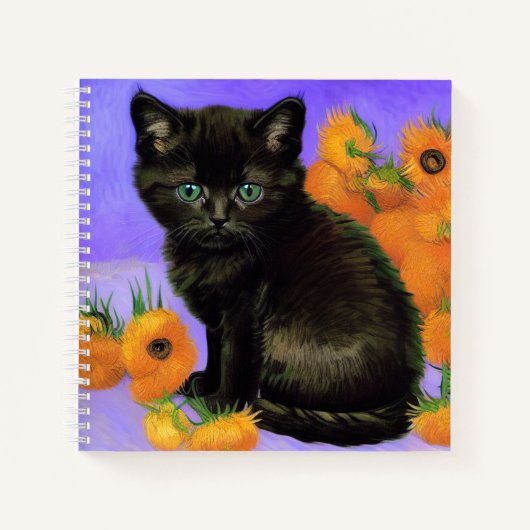 Carnet Van Gogh Kitten noir avec des tournesols (Devant)