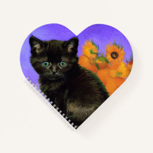 Carnet Van Gogh Kitten noir avec des tournesols