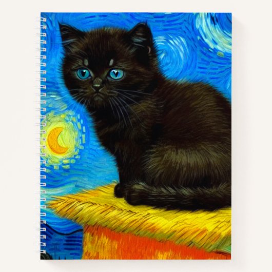 Carnet Van Gogh Style Starry Night Cat (Devant)