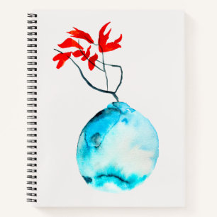 Carnet Vase bleu Ikebana aquarelle art