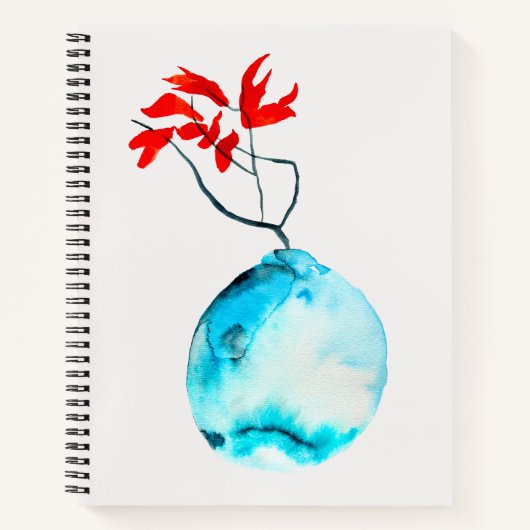 Carnet Vase bleu Ikebana aquarelle art (Devant)
