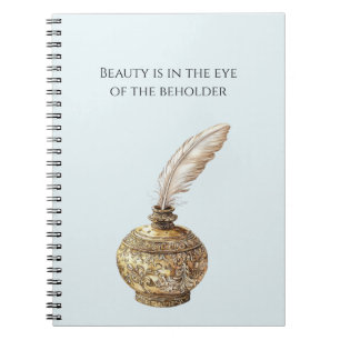 Carnet Vase Bleu Or Plume Blanche