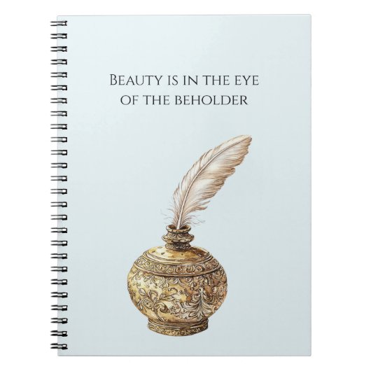 Carnet Vase Bleu Or Plume Blanche (Devant)