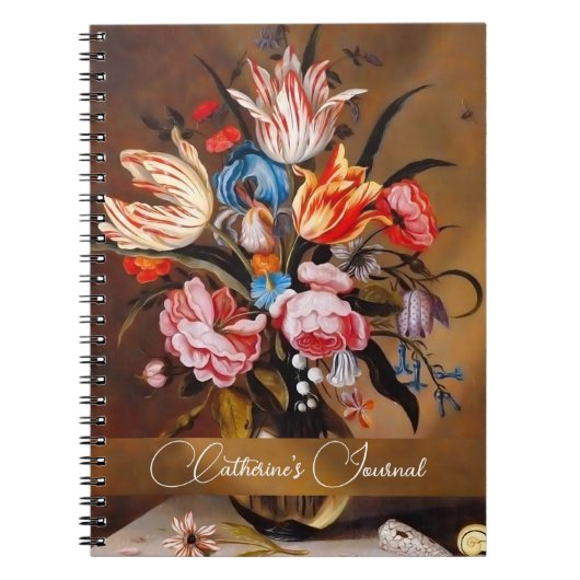 Carnet Vase de fleurs Art Vintage avec nom (Devant)