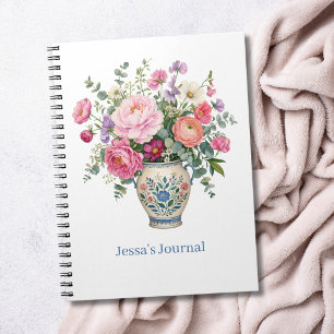 Carnet Vase de fleurs Cottagecore rose personnalisé