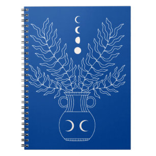 Carnet Vase de lune de ligne blanche phases feuilles plan