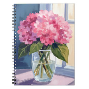 Carnet Vase d'hortensia rose Bouquet de fleurs Aquarelle