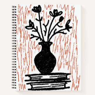 Carnet Vase noir, Jardin rouge| Spirale illustrée