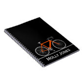 Carnet Vélo orange avec nom sur noir (Côté Droit)