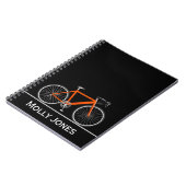 Carnet Vélo orange avec nom sur noir (Côté gauche)