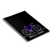 Carnet Vélo violet avec nom sur noir (Côté Droit)