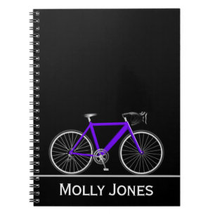 Carnet Vélo violet avec nom sur noir