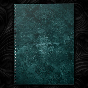 Carnet Velvety Turquoise Damask Grunge vert foncé Baroq