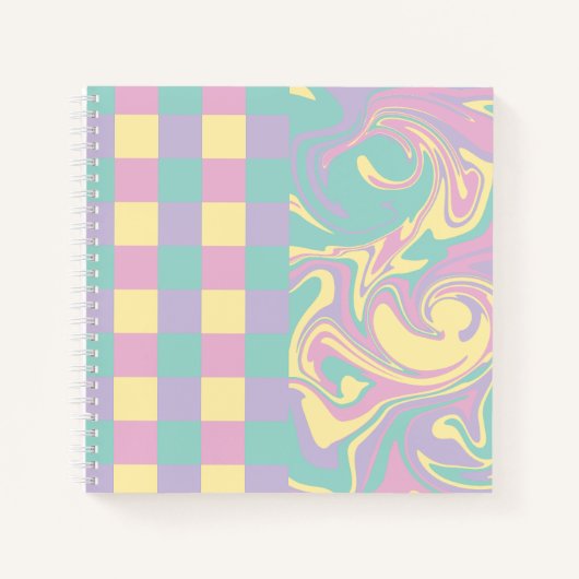 Carnet Vérifications et tourbillons Rose pastel, Jaune, V (Devant)
