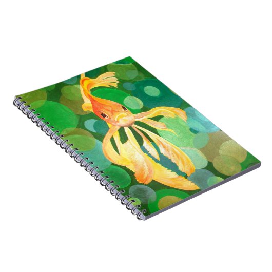 Carnet Vermilion Poisson D'Or Nager Dans Les Bulles Verte (Côté Droit)