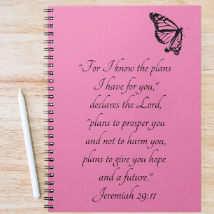 Carnet Verset biblique personnalisé rose avec papillon Je