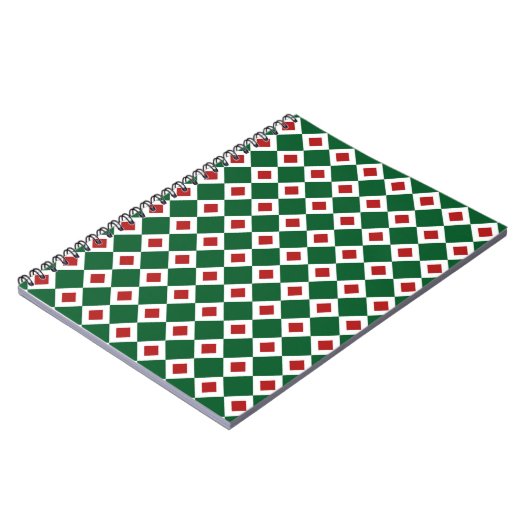 Carnet Vert, Blanc, Diamant Rouge Motif (Côté gauche)