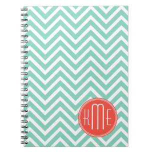 Carnet Vert chic Chevron d'Aqua et monogramme fait sur