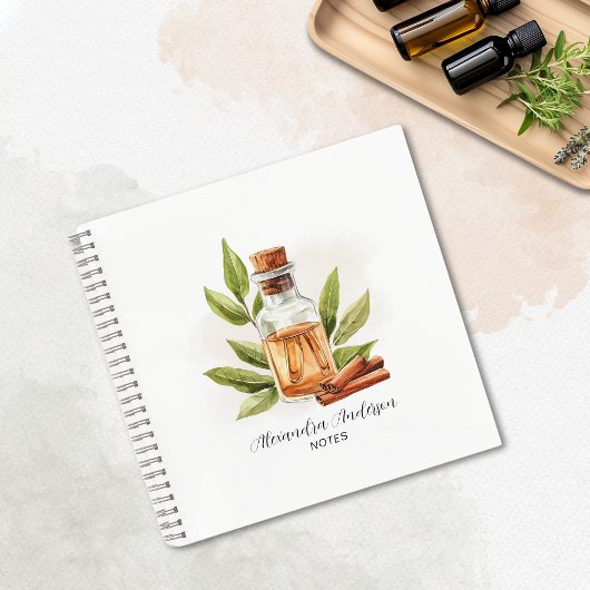 Carnet Vert Cinnamon Huiles essentielles Aquarelle